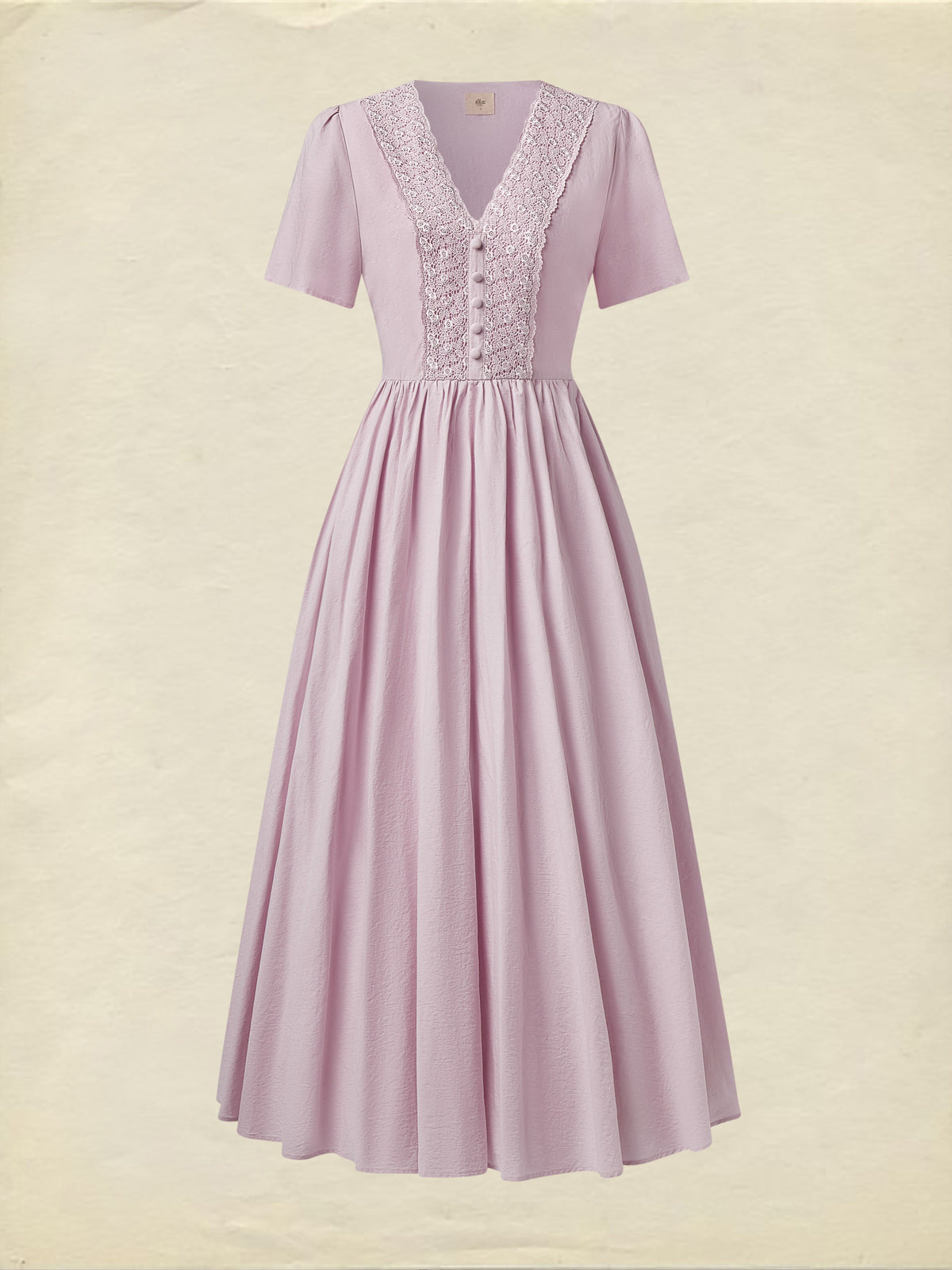 Cotton Maxi Dress, Short Sleeve, V neck, Plain, Vintage, Purple