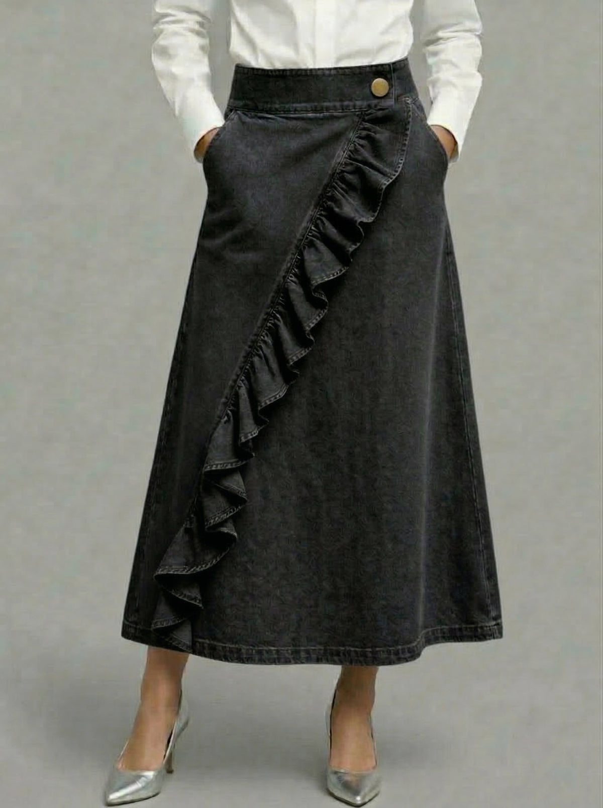 Denim ruffle skirt