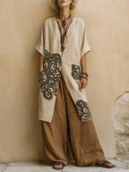 Bohemian Nomadic Dark Gray And Brown Tribal Pattern Three-piece Set
