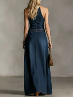 Stylish Slim Fit Sleeveless Denim Maxi Dress