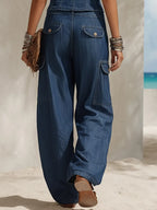 Bohemian Vacation Blue Denim Multi-pocket Jeans