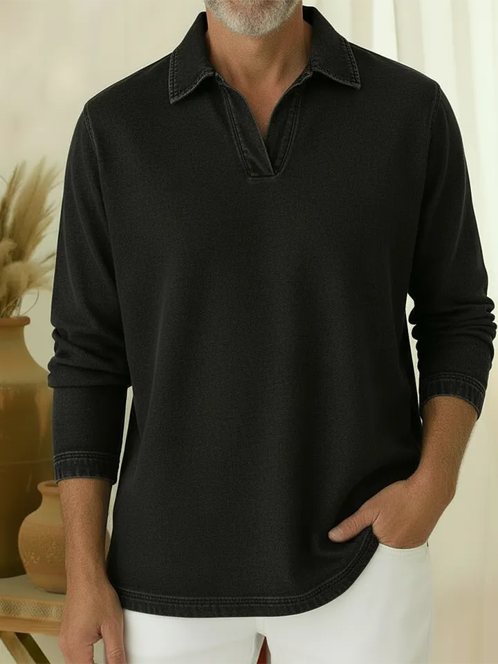 Unisex Casual Polo-neck Denim Sweatshirt
