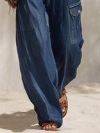 Bohemian Vacation Blue Denim Multi-pocket Jeans