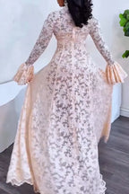 Women's Elegant Flare Sleeve Lace Maxi Dress