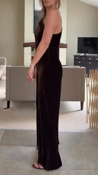 Women One Shoulder Velvet Temperament Casual Jumpsuit
