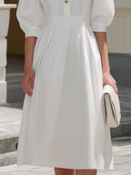 Elegant Puff Sleeve Button-Front Midi Shirt Dress
