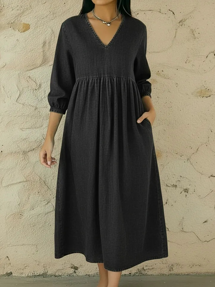 Casual V-neck Denim A-line Dress
