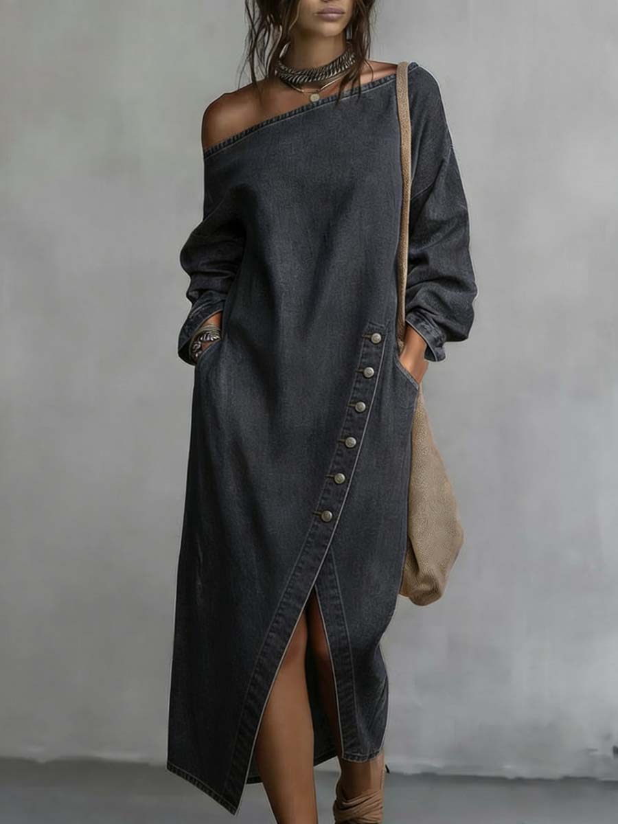 Women's Casual Off-shoulder Long-sleeve Denim Dress