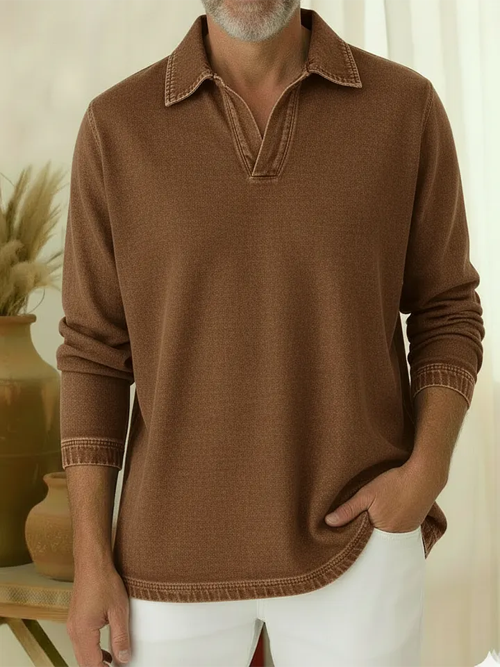 Unisex Casual Polo-neck Denim Sweatshirt