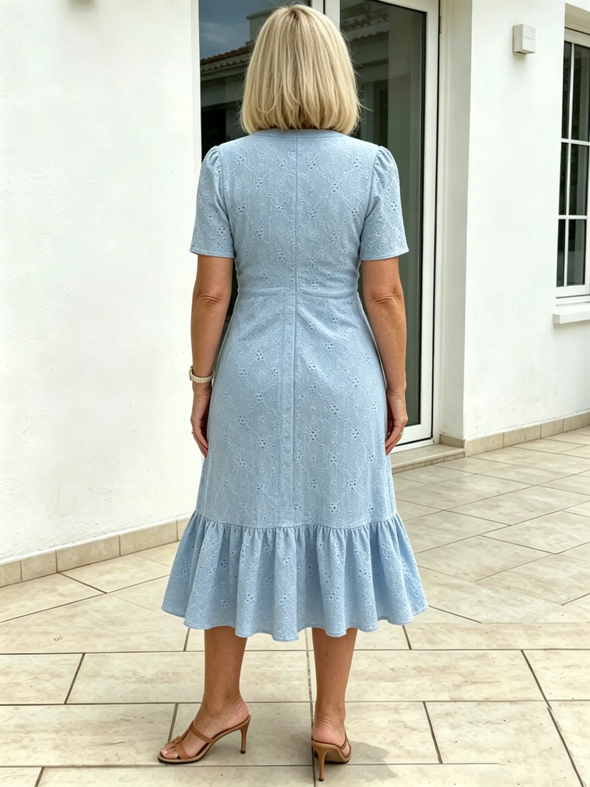 Textured Fabric Hollow Fabric Fashion Dress Short Sleeve Solid Color