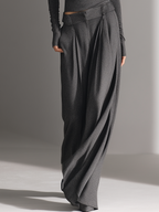 Charcoal Gray Off-shoulder Top And Wide-leg Pants Set