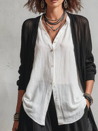 Minimalist Layered Vest Cardigan And Wide-leg Pants Three-piece Set