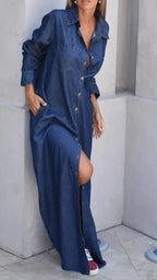Ladies' Lapel Buckle Split Casual and Relaxed Dress