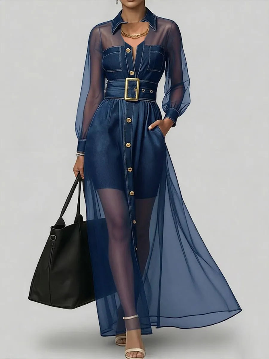 Stylish Casual Spliced chiffon And Denim Dress