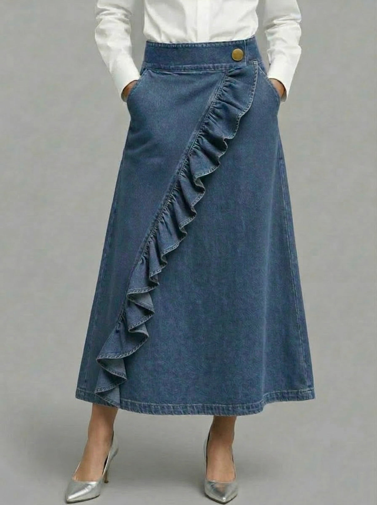 Denim ruffle skirt