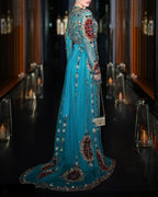 Women's Long Sleeve V Neck Mesh Embroidery Dress