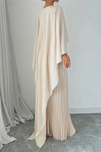 Women's Elegant Cape Sleeve Pleated Maxi Dress Sets