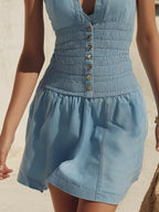 Romantic Vacation Halter-Neck Denim Mini Dress