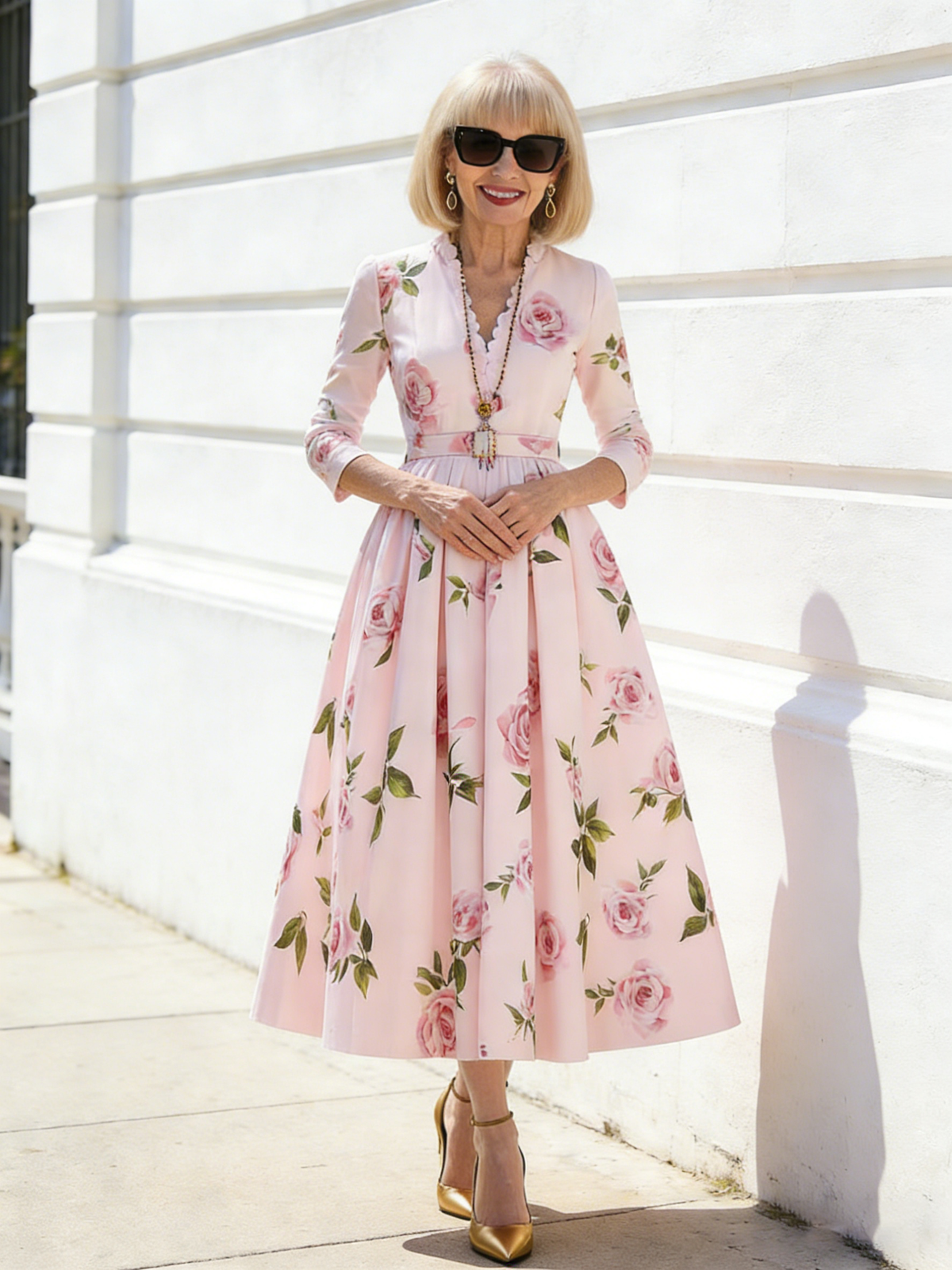 Printed V-neck Waist Long Sleeve A Pendulum Women's Dress Long Dress Literary Retro Fashion Elegant