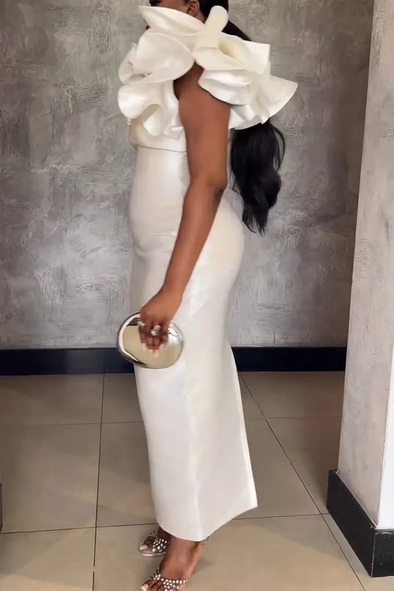 Women's Elegant Flounce-Sleeve Beaded Maxi Dress