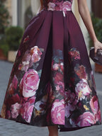 Floral A-Line Midi Dress With Fitted Bodice