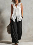 Minimalist Layered Vest Cardigan And Wide-leg Pants Three-piece Set