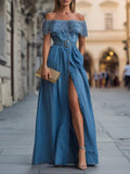 Women's Lace Patchwork Denim Long Dress
