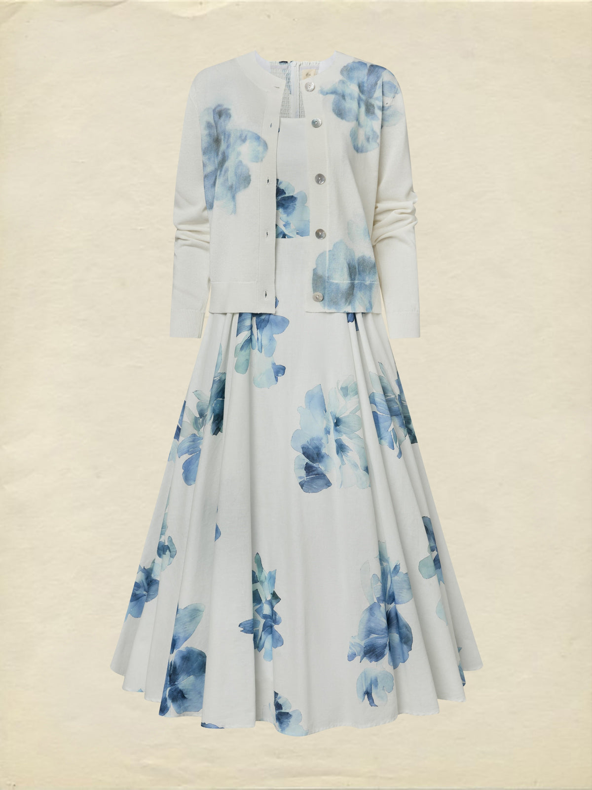 Maxi Cotton Dress, Sleeveless, Square Neck, Floral, Pocket Design, Vacation, Vintage, White