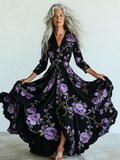 Embroidered Retro Loose Embroidered Printed Contrast Color Dress8680