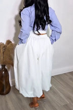 Women Collar Short Shirt or Wide Leg Lantern Pants