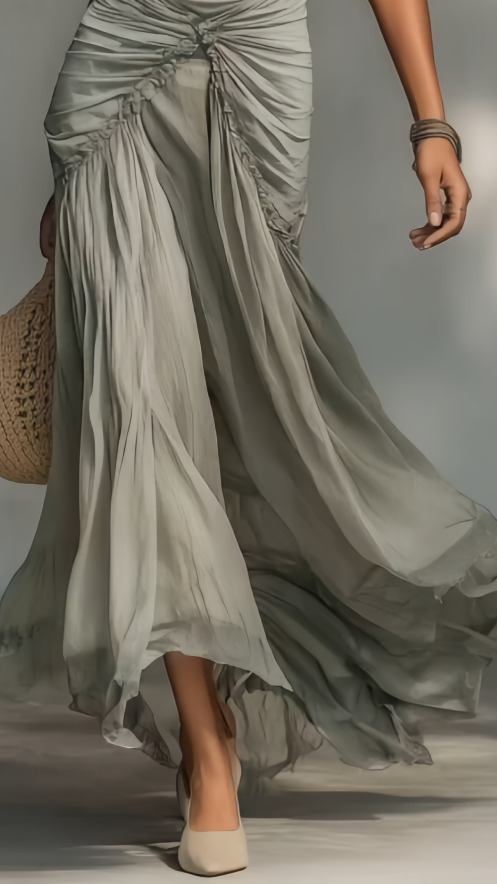 Sage Off-Shoulder Ruched Maxi Dress