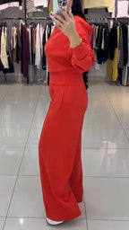 Women Round Neck Top+ Pants Casual Suit