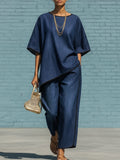 Artistically Cut Decorative Trim Denim Two-piece Set