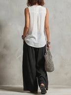 Minimalist Layered Vest Cardigan And Wide-leg Pants Three-piece Set