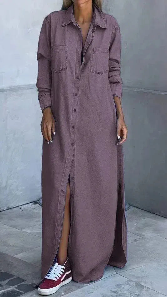 Ladies' Lapel Buckle Split Casual and Relaxed Dress