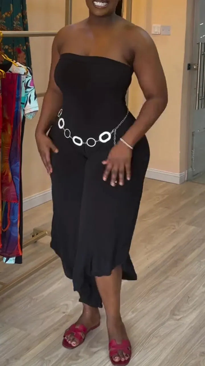 Women Strapless Sleeveless Solid Color Casual Jumpsuit
