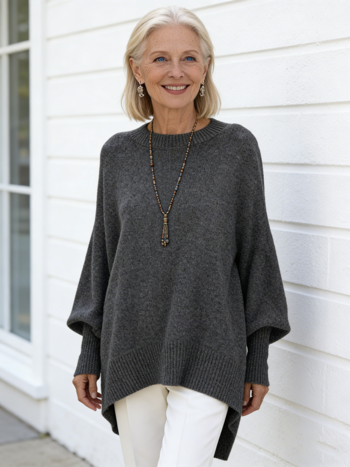 Crew Neck Pullover Knitted Sweater Women's Loose Lazy Style Solid Color Women's Sweater