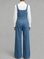 Women's Square-neck Sleeveless Loose-fitting Denim Wide-leg Jumpsuit
