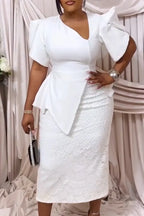 Women V-neck Irregular Top + Half Skirt Elegant Temperament Set