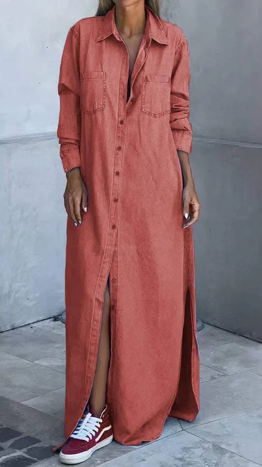 Ladies' Lapel Buckle Split Casual and Relaxed Dress