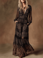Boho Vintage Lace Flow Midnight Maxi Dress