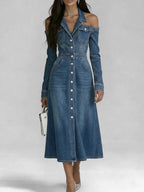 Stylish Off-shoulder Button-down Denim Dress
