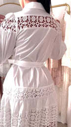 Women's Spring Fashion Solid Color Lace Splicing Dress