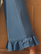 Resort-style Denim Ruffled High-waisted Loose-fitting Trousers