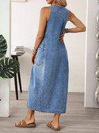 Women's Casual Washed Sleeveless Denim Dress
