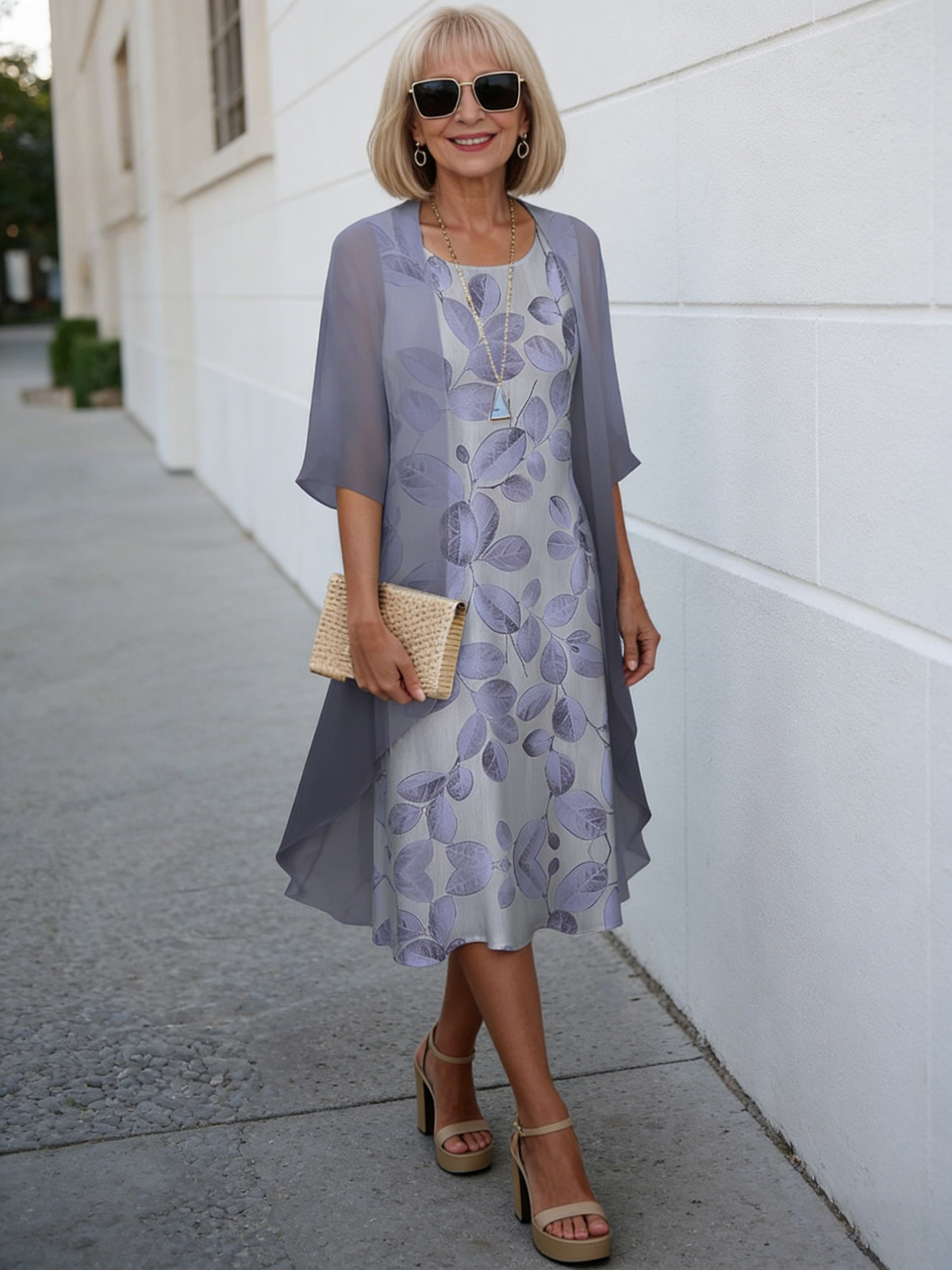 2Pcs Stylish and Elegant Chiffon Dress Two-piece Set