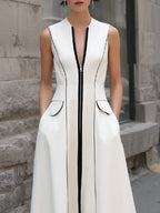 Contrast Trim Sleeveless Structured Maxi Dress