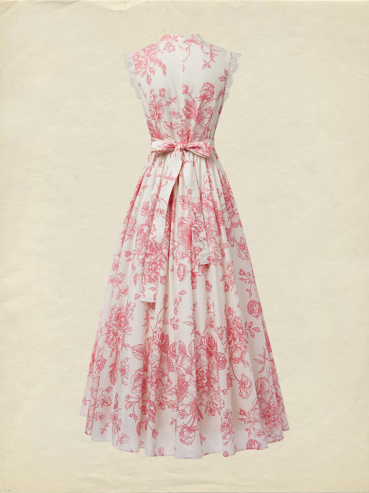 (SIZE:XS-XXL) Maxi Linen Dress , Cap Sleeves, Stand Collar, Floral, Lace, Vintage, Blue