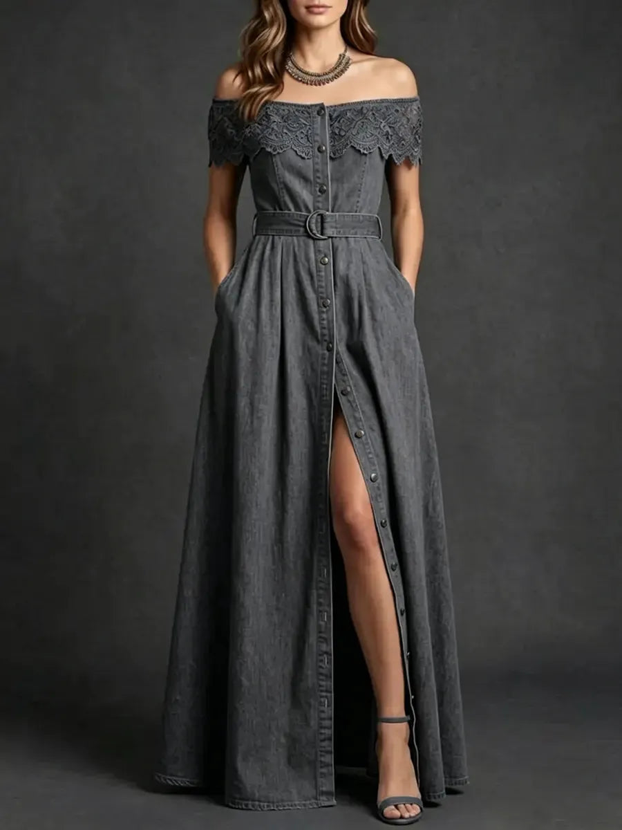 Women's Casual Off-Shoulder Denim Long Dress