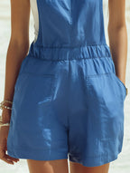 Casual Vacation Blue Denim Shorts Overalls